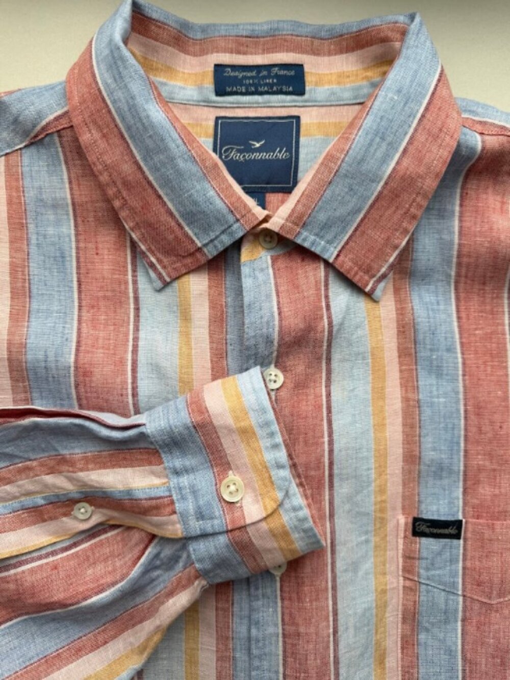 Vintage Façonnable Multicolor Striped 100% Linen Long Sleeve Shirt Size XL - Picture 2 of 10